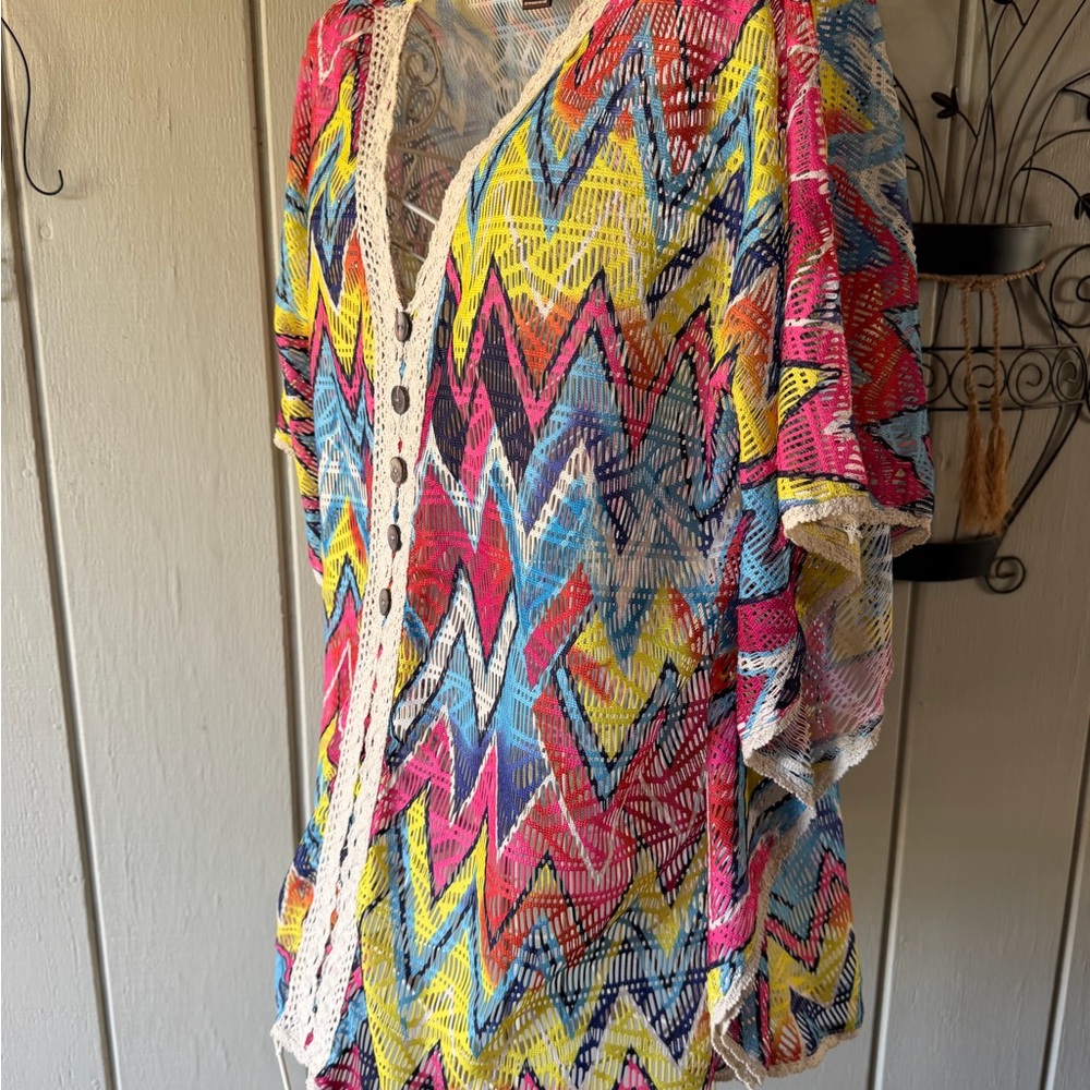 Multiples Multicolor Zigzag Crochet-Trim Button F… - image 7